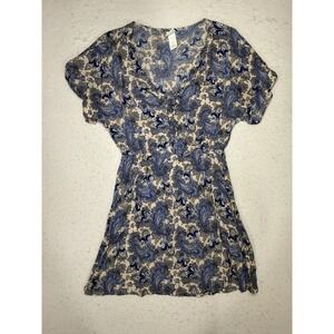 H&M Womens Blue White Paisley Sleeveless V-Neck Peplum Top Size 2 Boho Summer